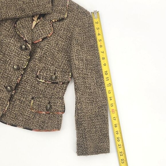 Ann Taylor Petites Blazer Suit Jacket 6P Brown Tweed Floral Trim 4 Pockets - Picture 7 of 9